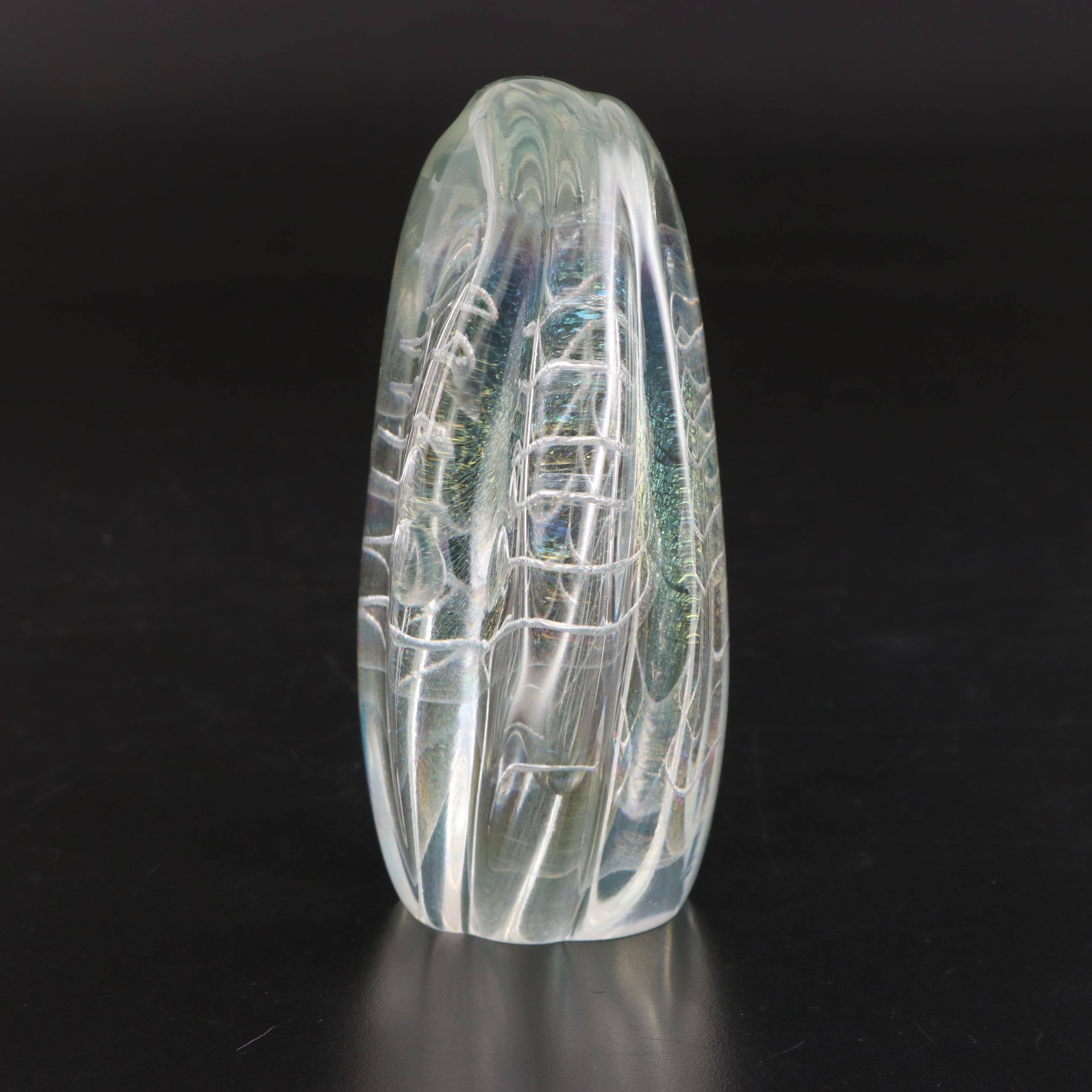 Robert Eickholt Iridescent Art Glass Paperweight, 1984 EBTH
