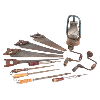 Sharpening Steels, Hand Saws, Brace Drills and More Hand Tools, Dietz Lamp