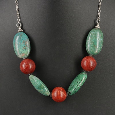 Sterling Chrysocolla and Coral Necklace