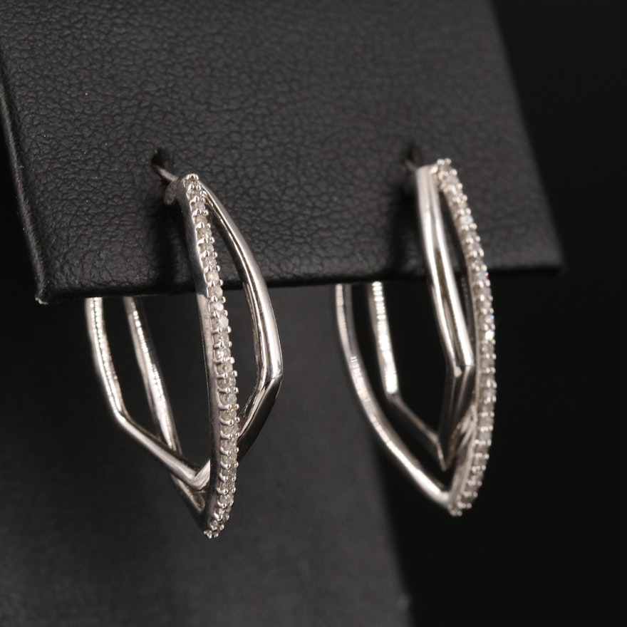 Sterling Diamond Crossover Hoop Earrings