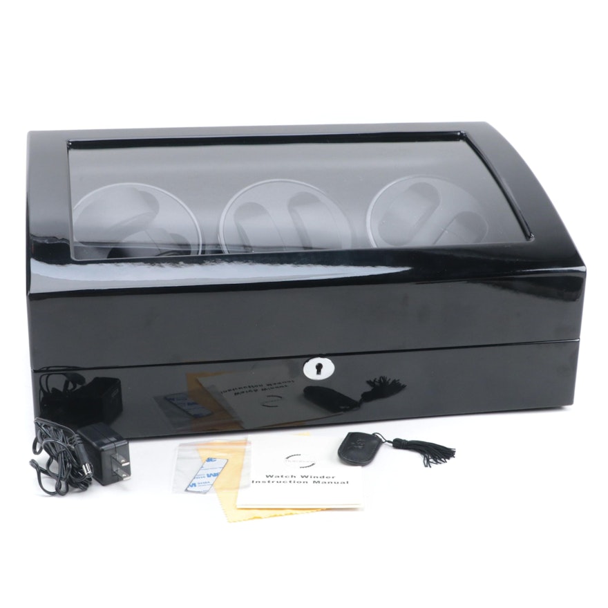 Rotations Gloss Black Lacquer Six-Watch Winder Case