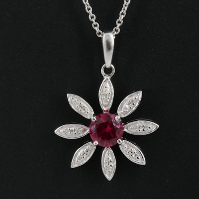 Italy Sterling Ruby and Diamond Pendant Necklace