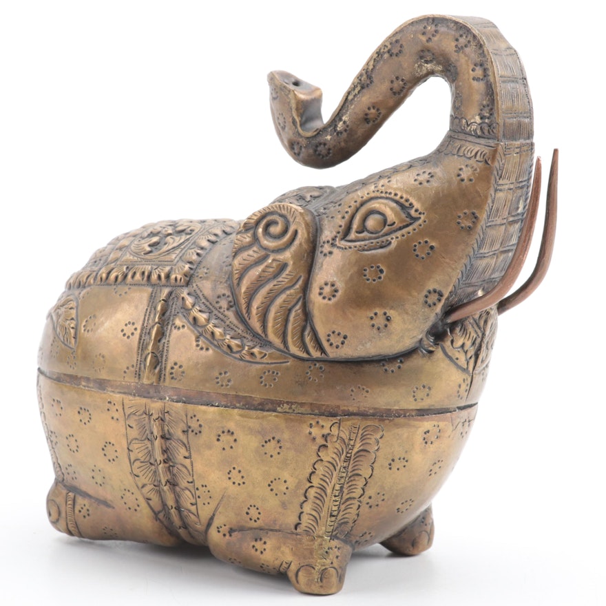 Southeast Asian Chased Brass Elephant Betel Box