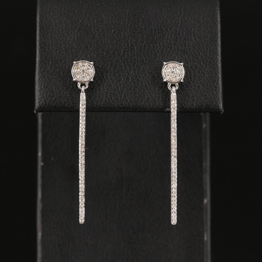 Sterling Diamond Bar Earrings