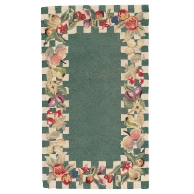2'4 x 4 Hand-Hooked Wool Accent Rug With Green Checkered Border