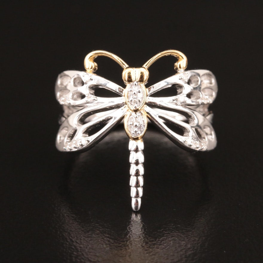 Sterling Diamond Dragonfly Ring