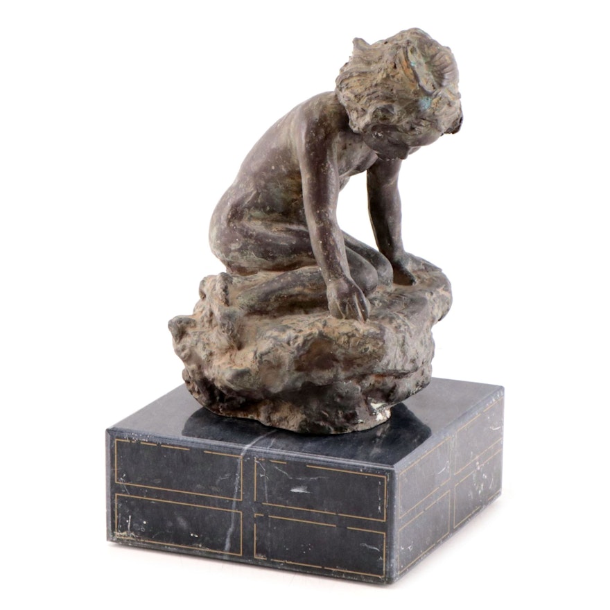 Bronze Sculpture of a Seated Child