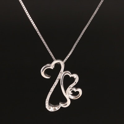 Sterling Diamond Open Heart Pendant Necklace
