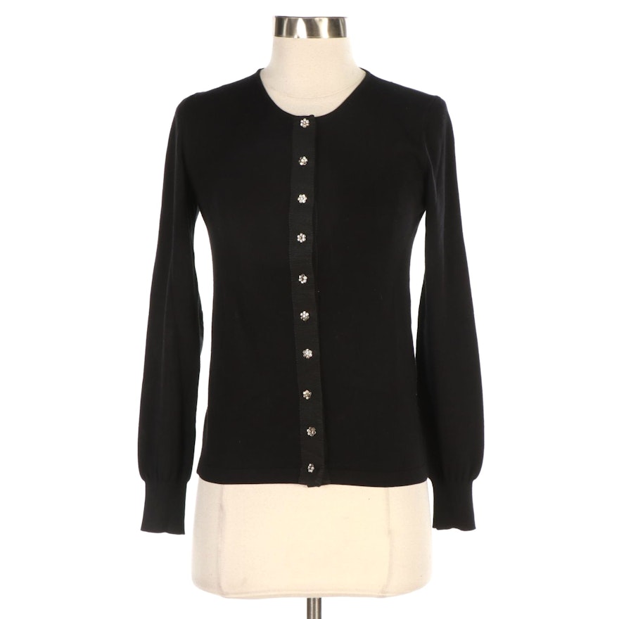 Dolce & Gabbana Black Cardigan with Floral Embellished Buttons