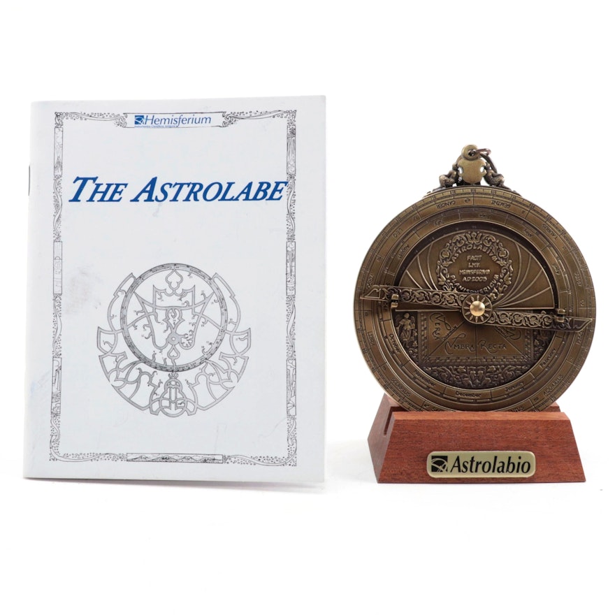 Hemisferium Brass Astrolabe with Wooden Stand and Accompanying Booklet