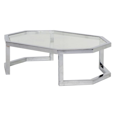 Modernist Glass Top Octagonal Metal Coffee Table, 21st Century