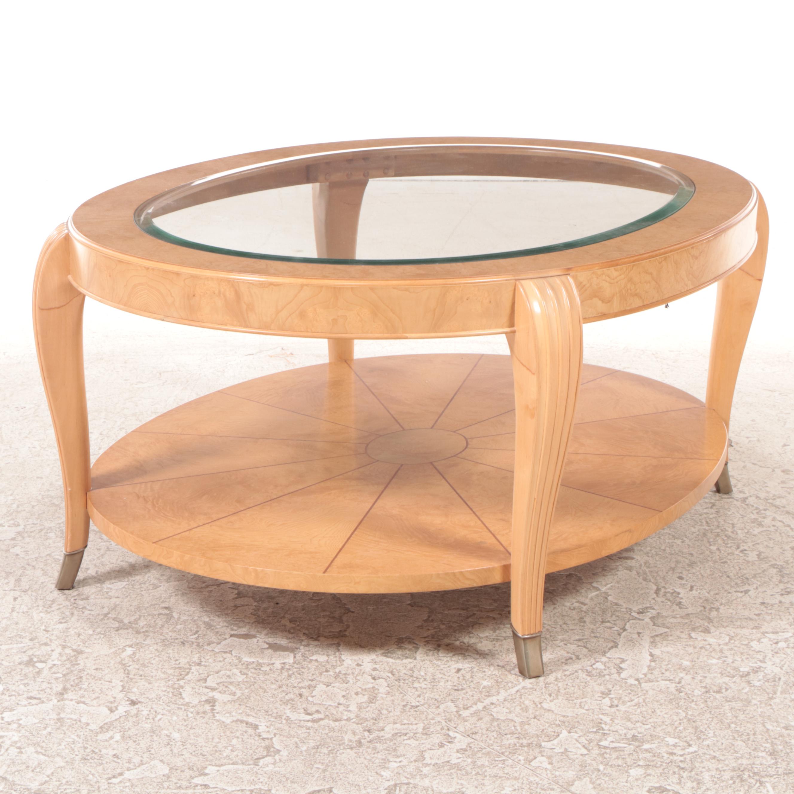 Thomasville "Bogart Luxe Collection" Ash Burlwood and Glass Top Coffee