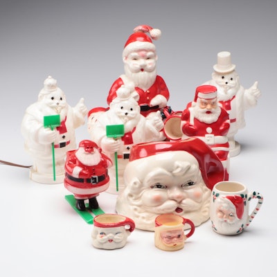 Dan Brechner Ceramic Figural Decanter Set with Other Christmas Décor
