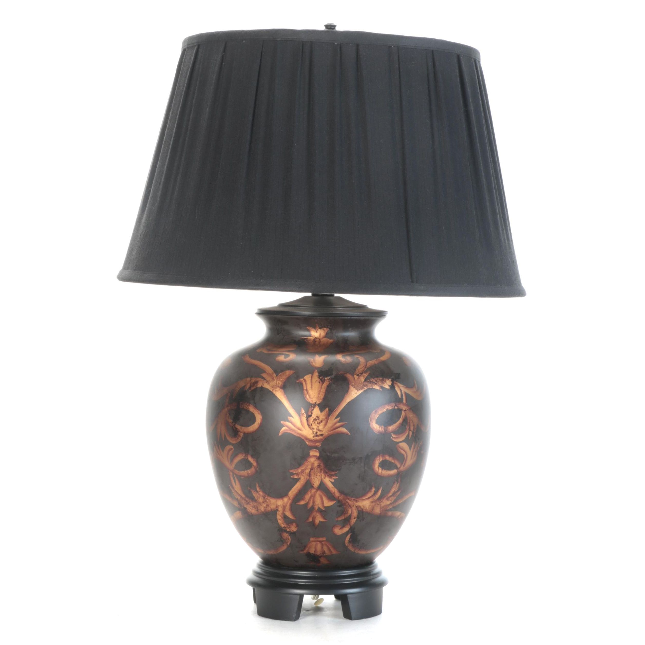 Thomasville Gilt Decorated Black Urn Table Lamp, Contemporary EBTH