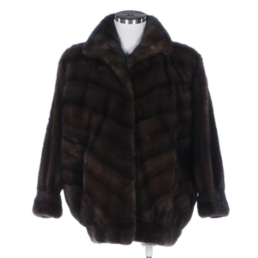 Dark Pastel Brown Mink Fur Jacket w/Dolman Sleeves by Thomas E. McElroy
