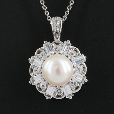 Sterling Pearl and Sapphire Pendant Necklace