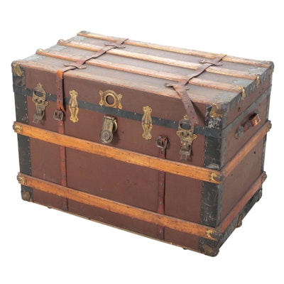 Late Victorian Slatted Wood and Canvas Steamer Trunk