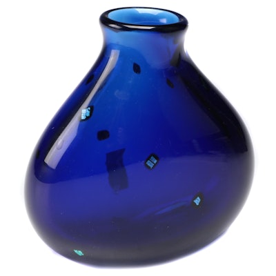 Artist Signed Cobalt Art Glass Vase