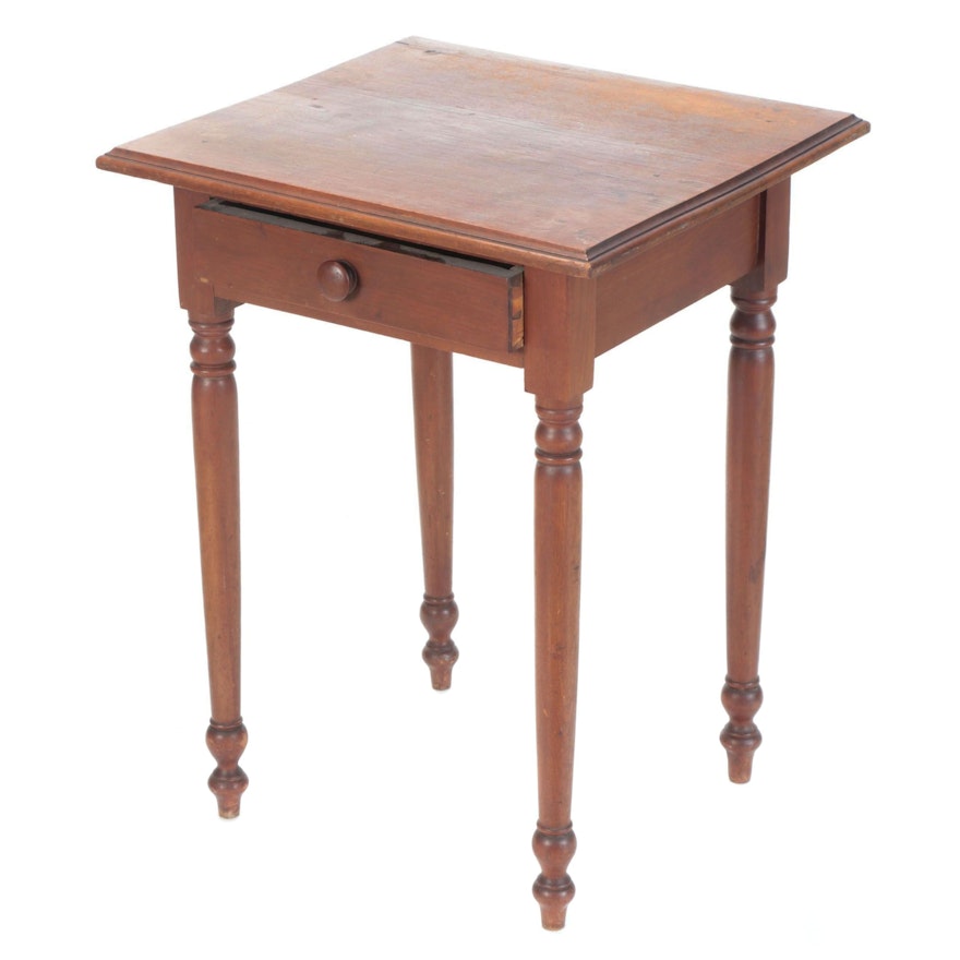 American Primitive Wooden Single-Drawer Side Table, 19th Century