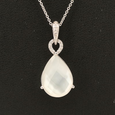 Sterling Diamond, Quartz and Mother-of-Pearl Doublet Pendant Necklace