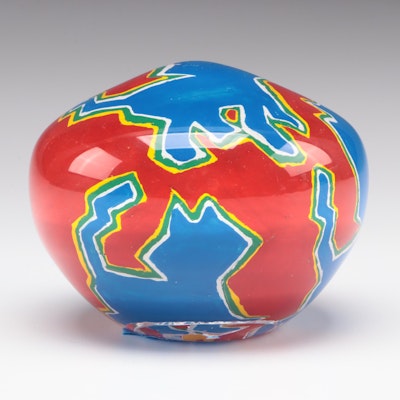 Rick Beck Signed Cased Reverse Painted Blown Glass Paperweight