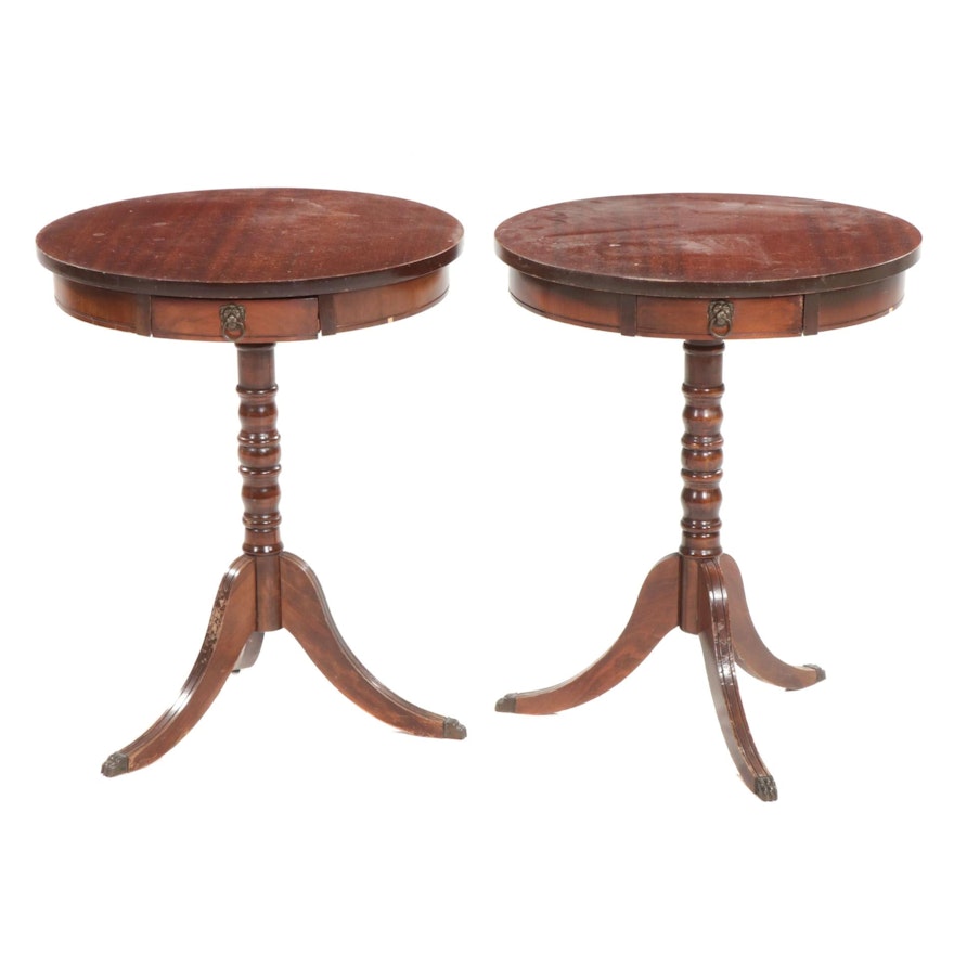 Pair of Federal Style Mahogany Drum Tables, Mid to Late 20th Century