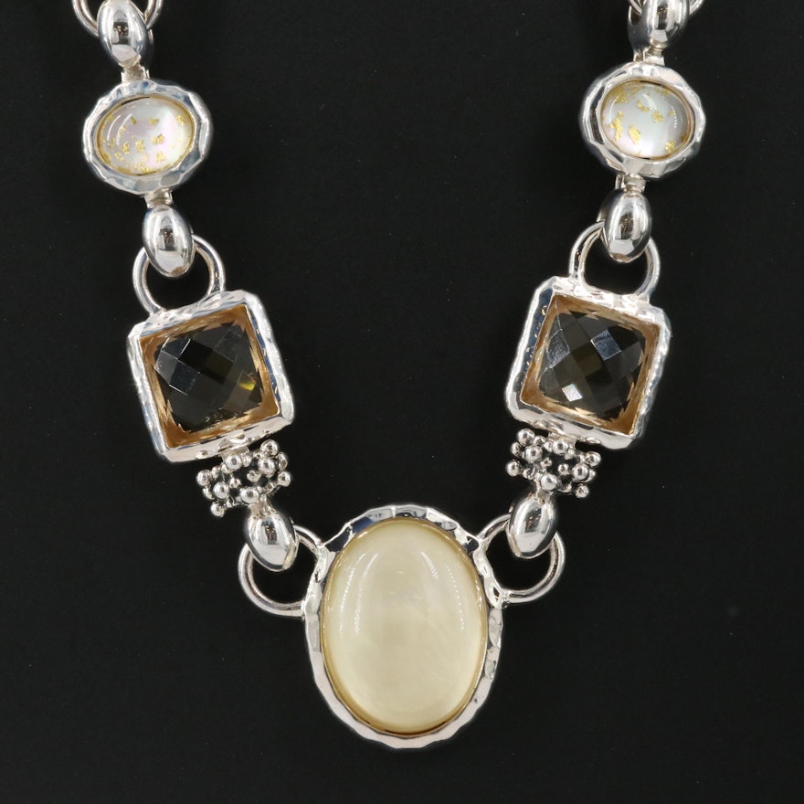 Michael Dawkins Sterling Quartz Mother-of-Pearl and Citrine Necklace
