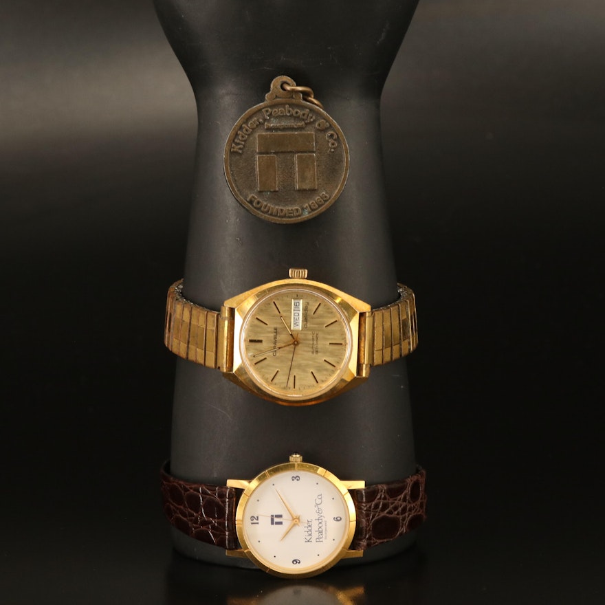 Caravelle and Kidder-Peabody Gold-Tone Wristwatches with Medallion
