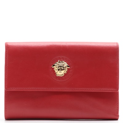 Gianni Versace Trifold Organizer Medusa Wallet in Red Leather with Box