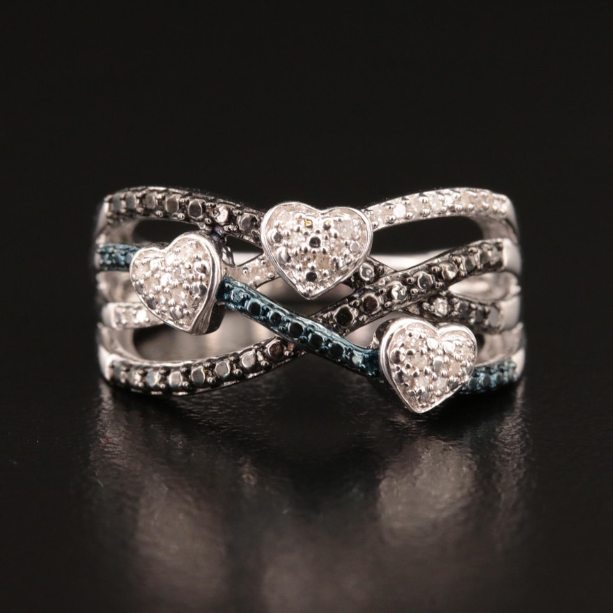 Sterling Diamond Heart and Crossover Ring