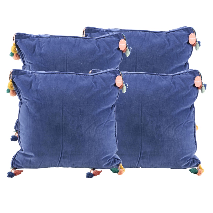 Set of Four Opalhouse Oversized Blue Velvet Floor Pillow with Tassels