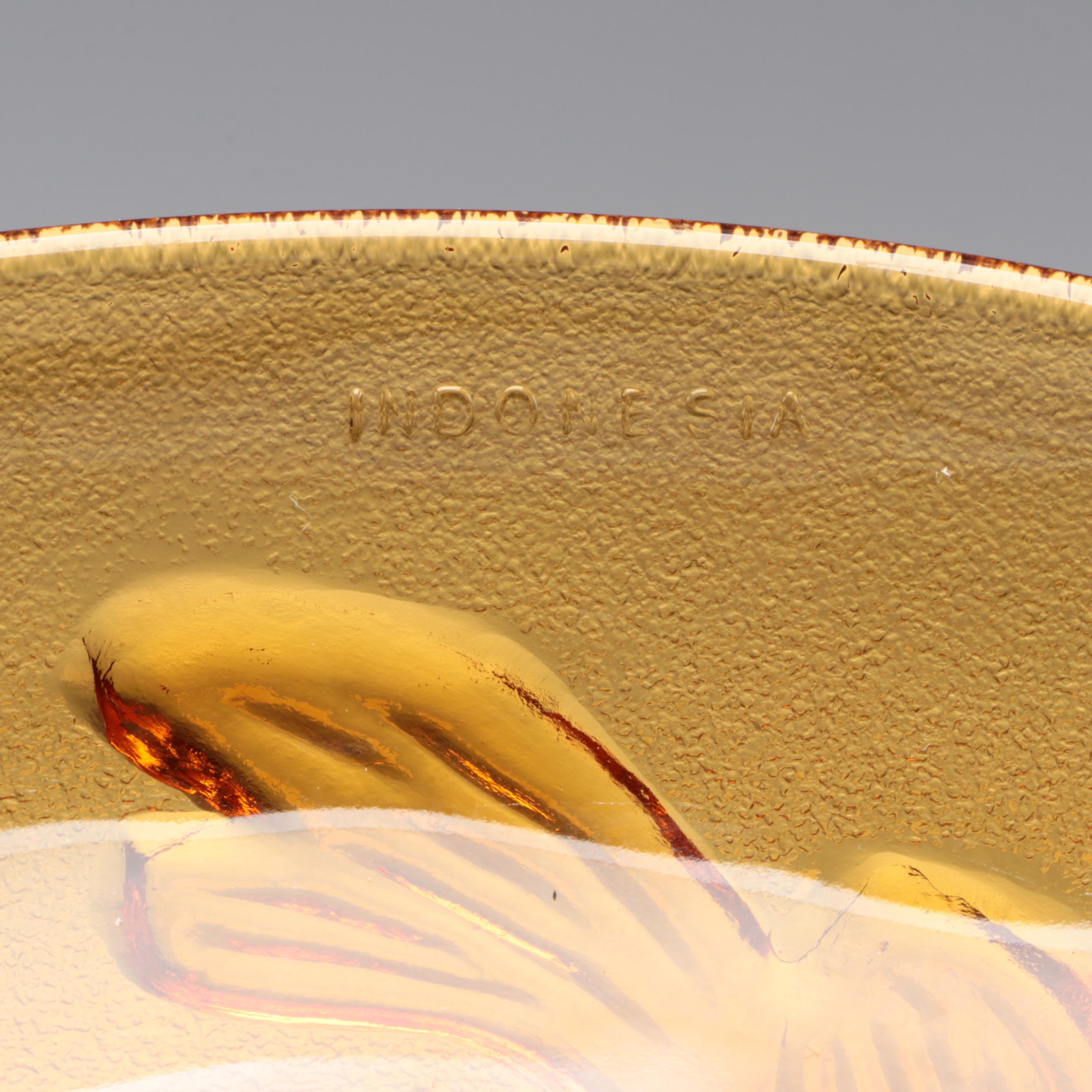 KIG Amber Glass Koi Fish Plates with Wooden Stands EBTH