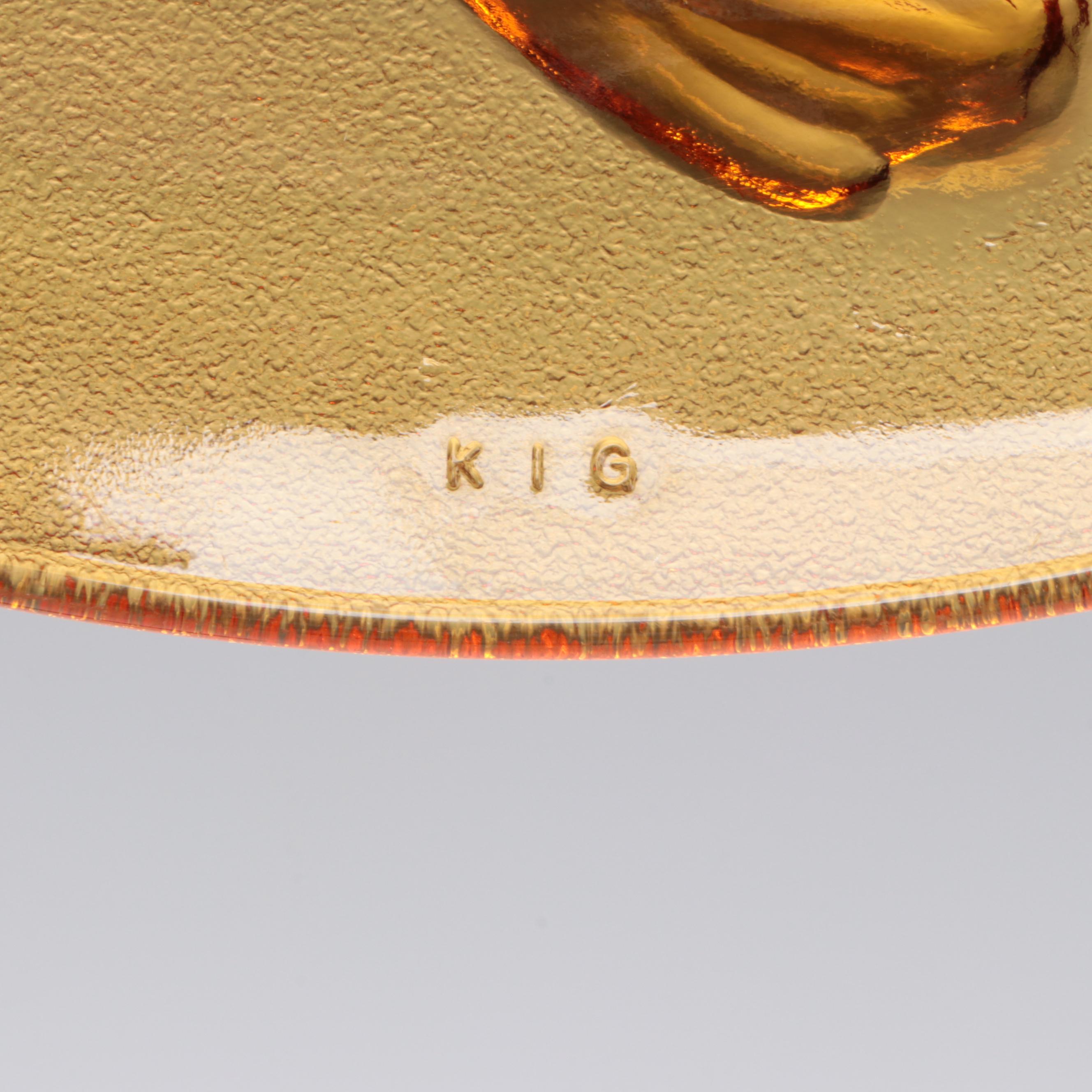 KIG Amber Glass Koi Fish Plates with Wooden Stands EBTH