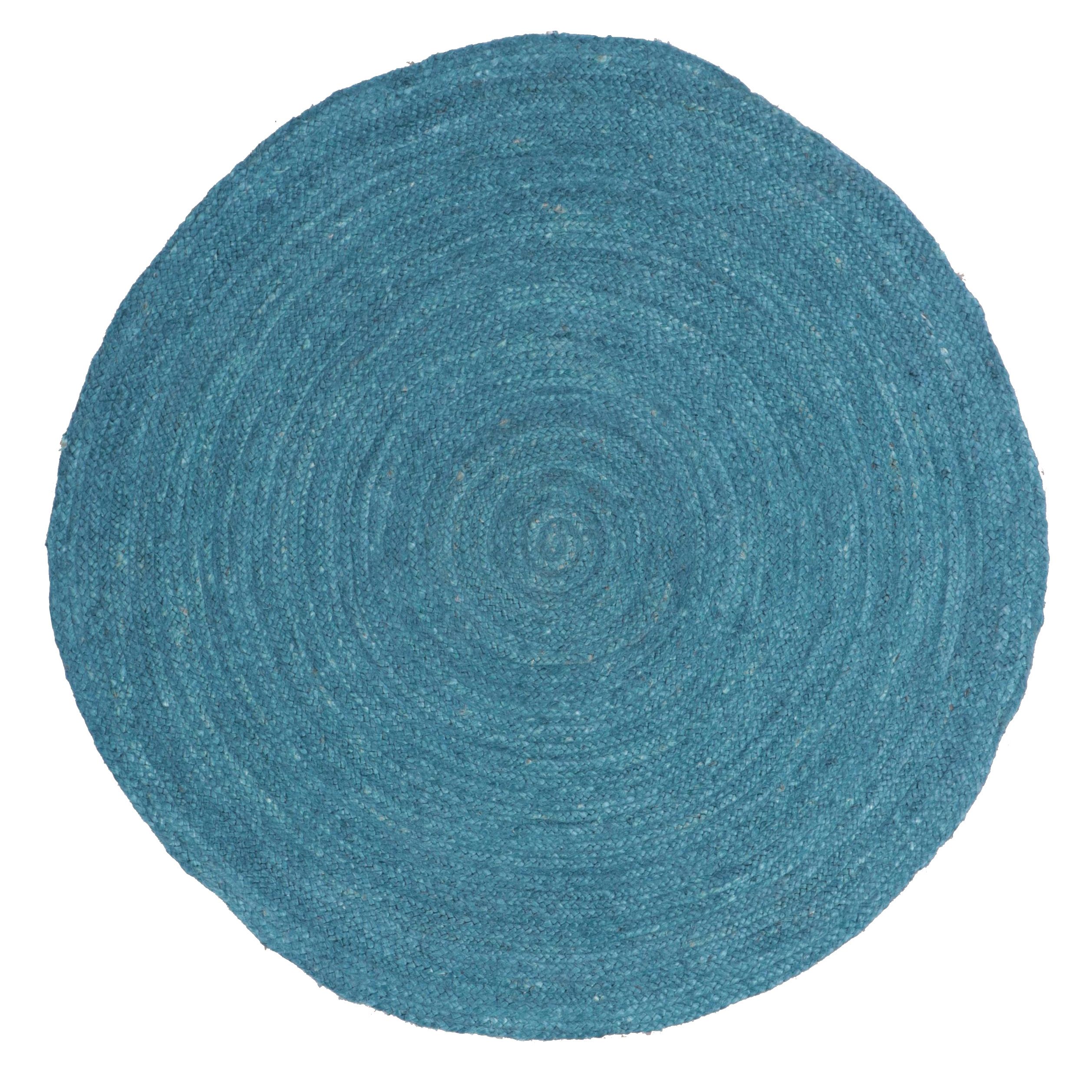 5'1 Round Opalhouse Blue Braided Jute Area Rug EBTH