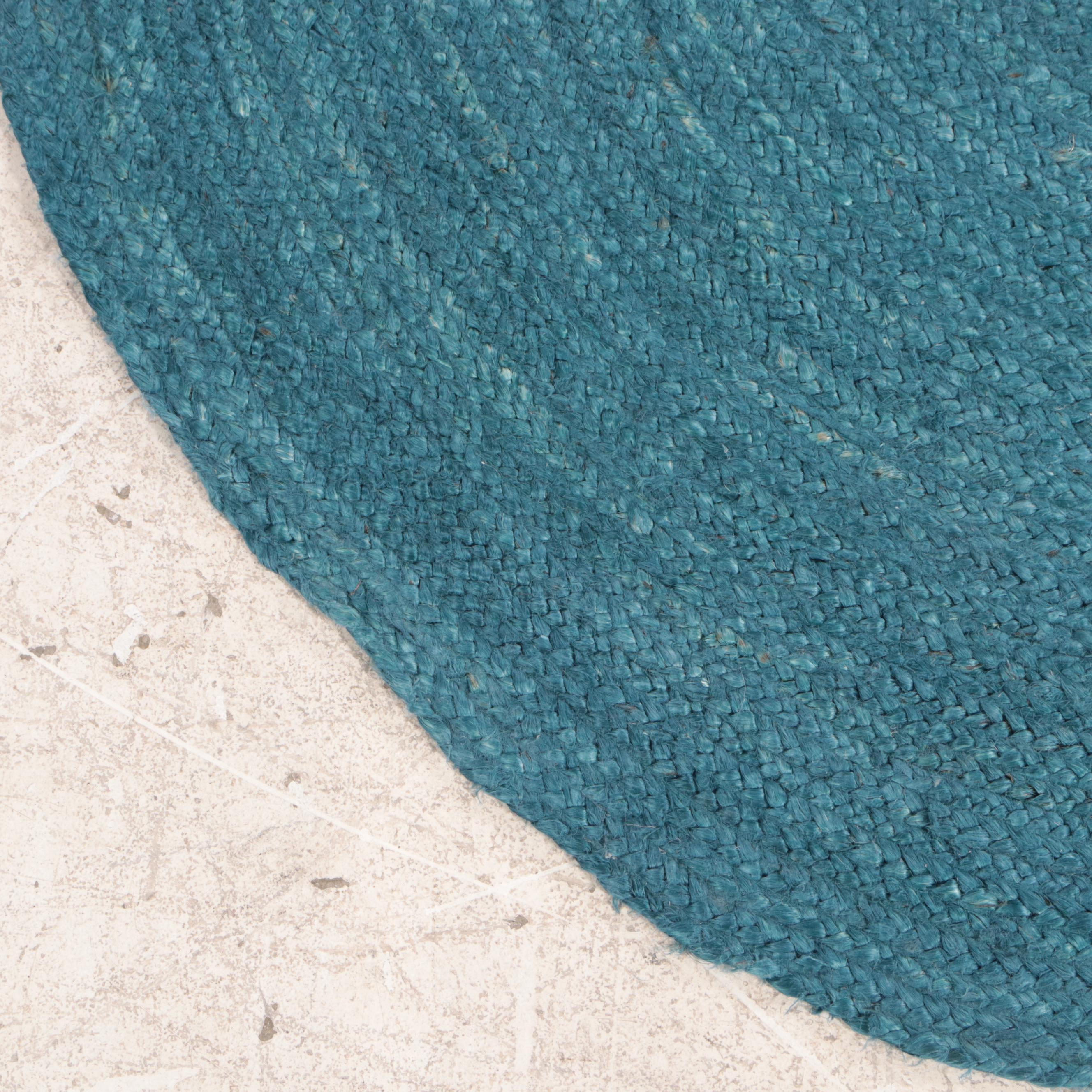 5'1 Round Opalhouse Blue Braided Jute Area Rug EBTH