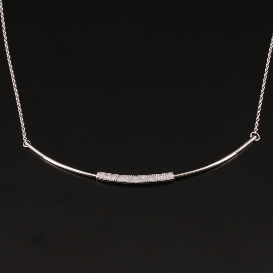 Sterling Pavé Diamond Slide Pendant on Curved Bar Necklace