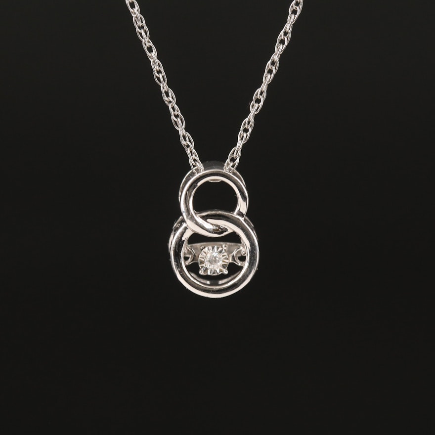Sterling Diamond Double Circle Pendant Necklace