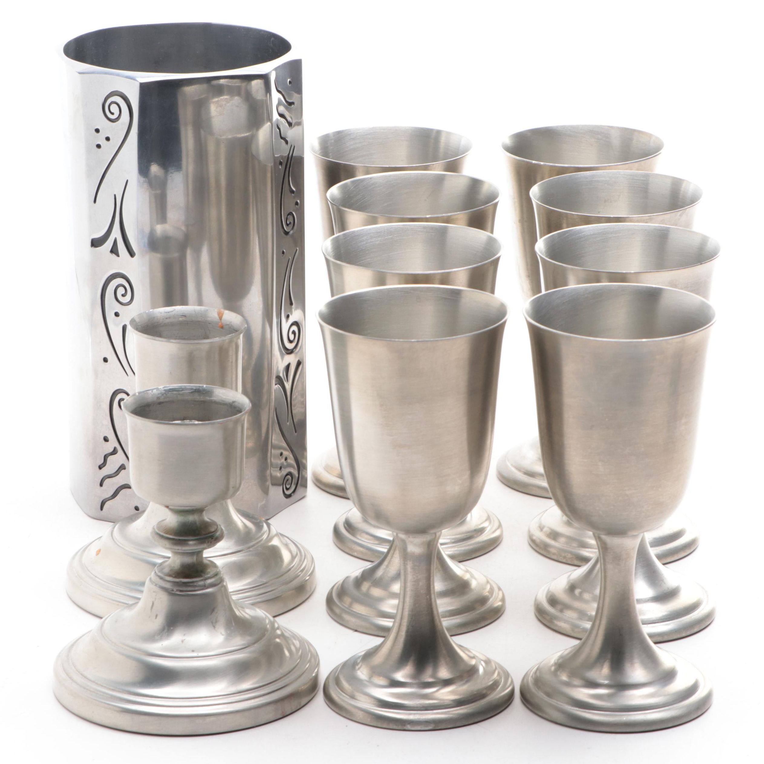 Americanna Pewter Goblets with Lenox Wine Chiller and Other