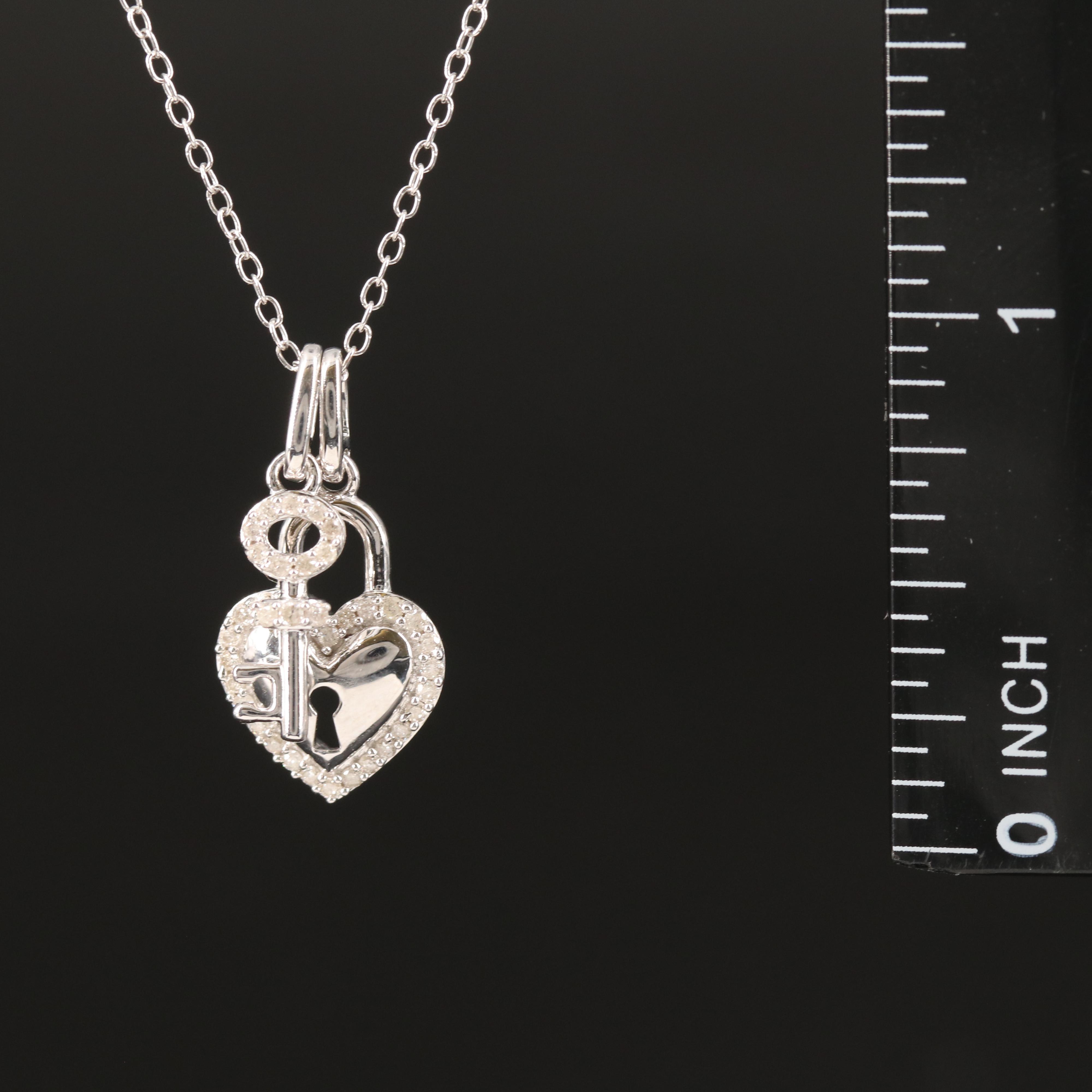 Sterling Diamond Heart Lock and Key Necklace EBTH