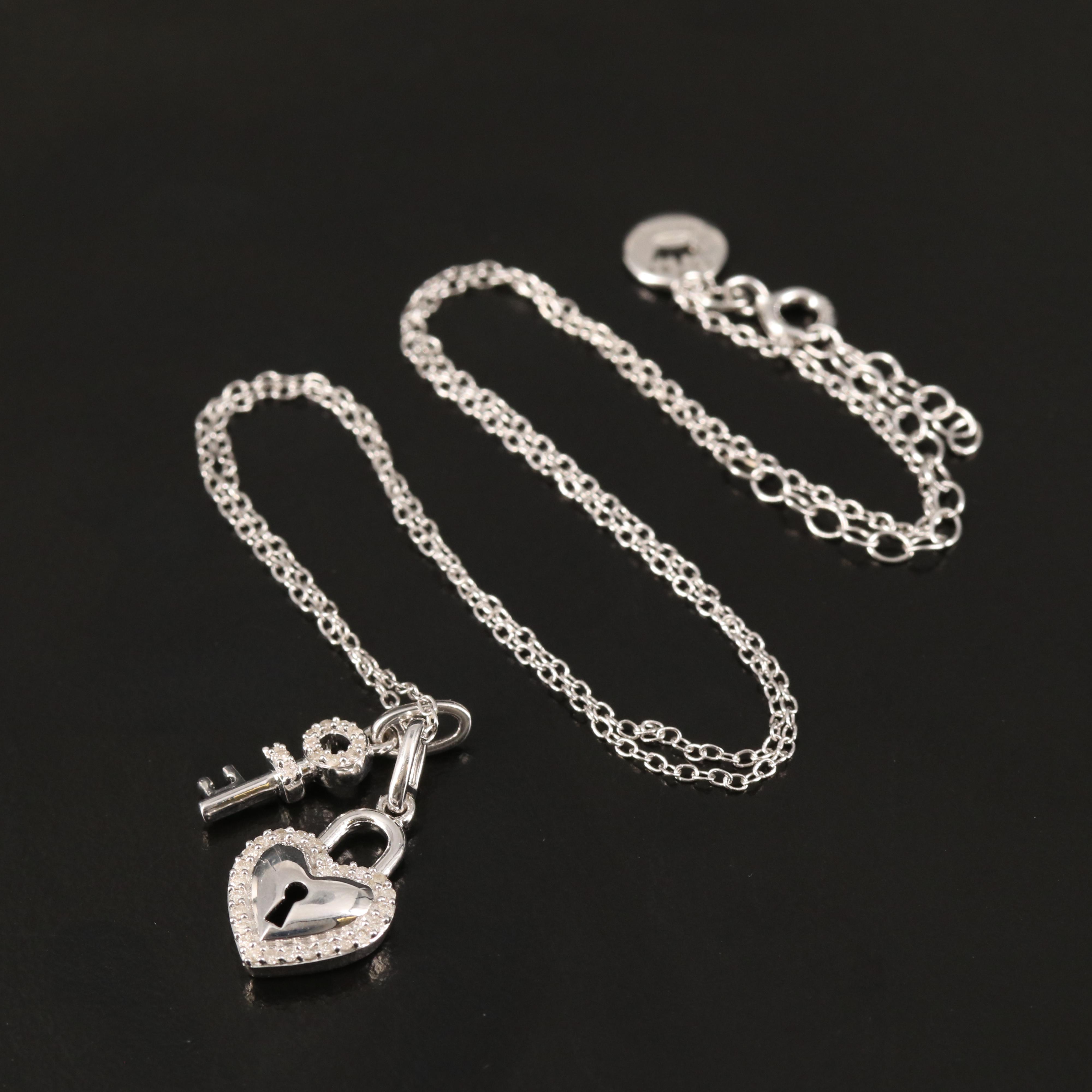 Sterling Diamond Heart Lock and Key Necklace EBTH