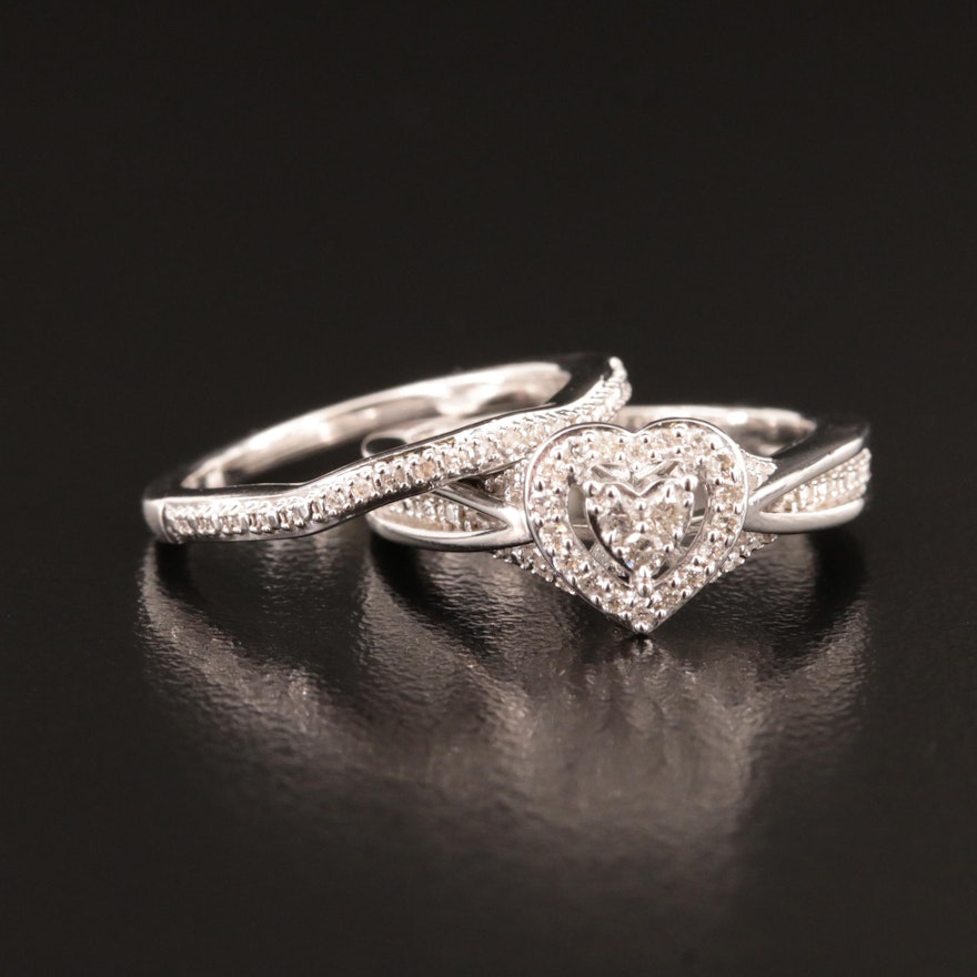 Sterling Diamond Heart Ring and Band