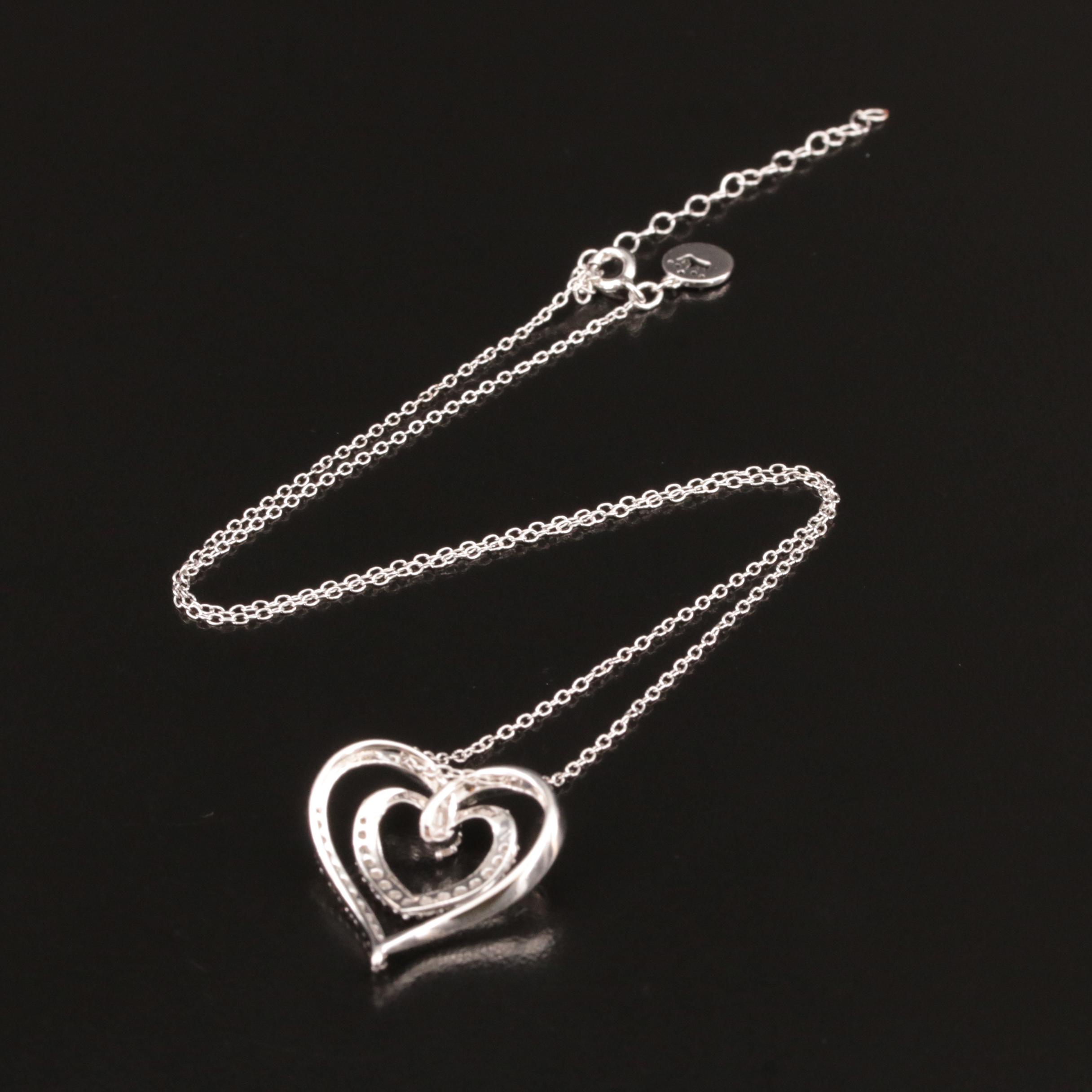 Sterling Double Heart Pendant Necklace EBTH