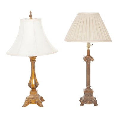 Gold and Bronze Colored Composite Table Lamps, Contemporary