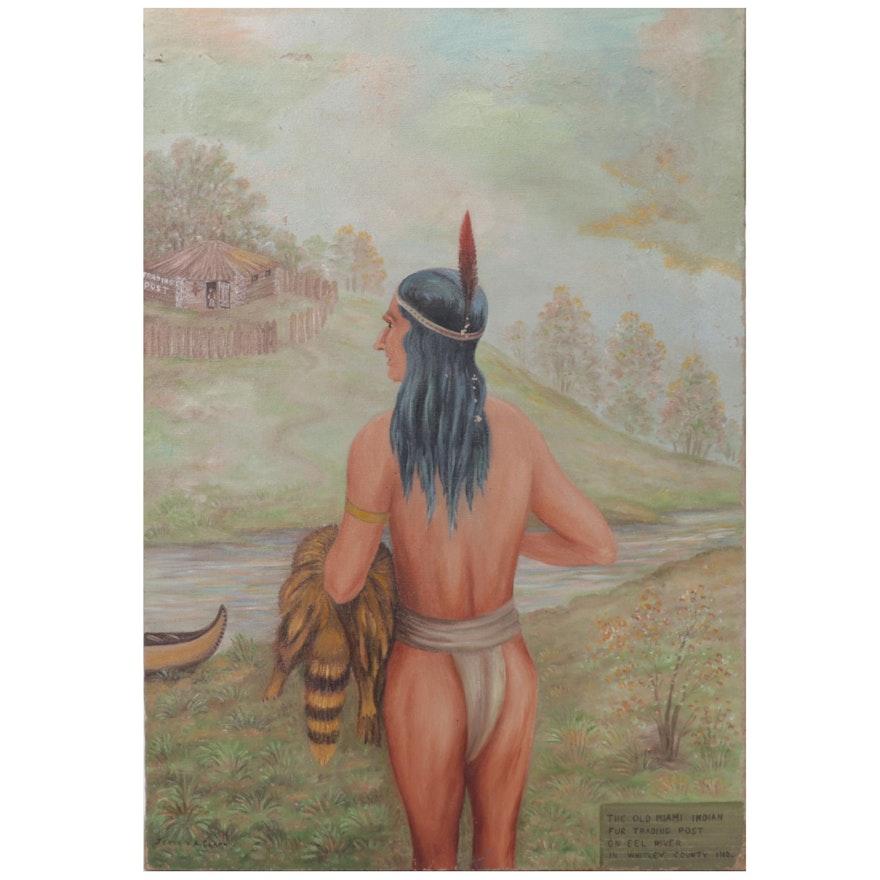 Jennie Clark Oil Painting "The Old Miami Indian Fur Trading Post," Circa 1915