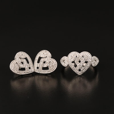 Sterling Diamond Heart Ring and Earrings