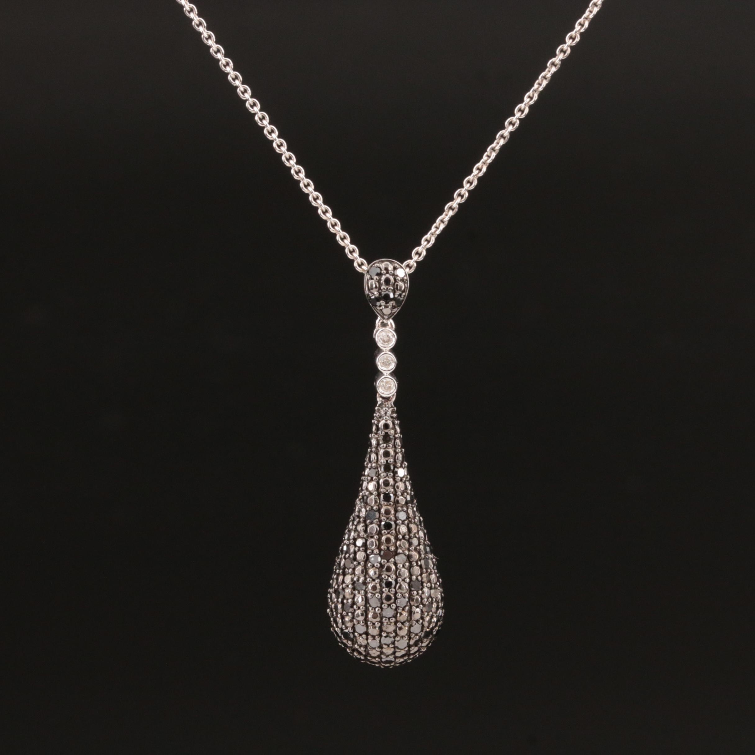 Sterling Diamond Teardrop Pendant Necklace EBTH