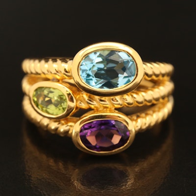 Sterling Silver Amethyst, Peridot and Topaz Ring
