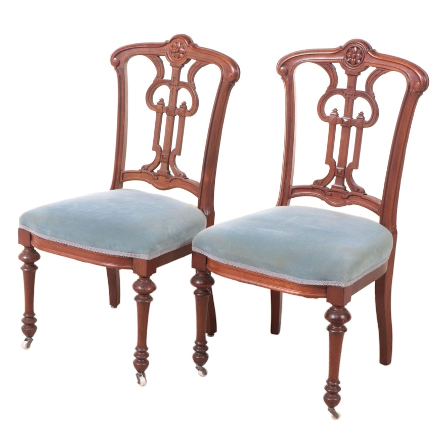 Two American Renaissance Revival Carved Walnut Parlor Chairs, circa 1870