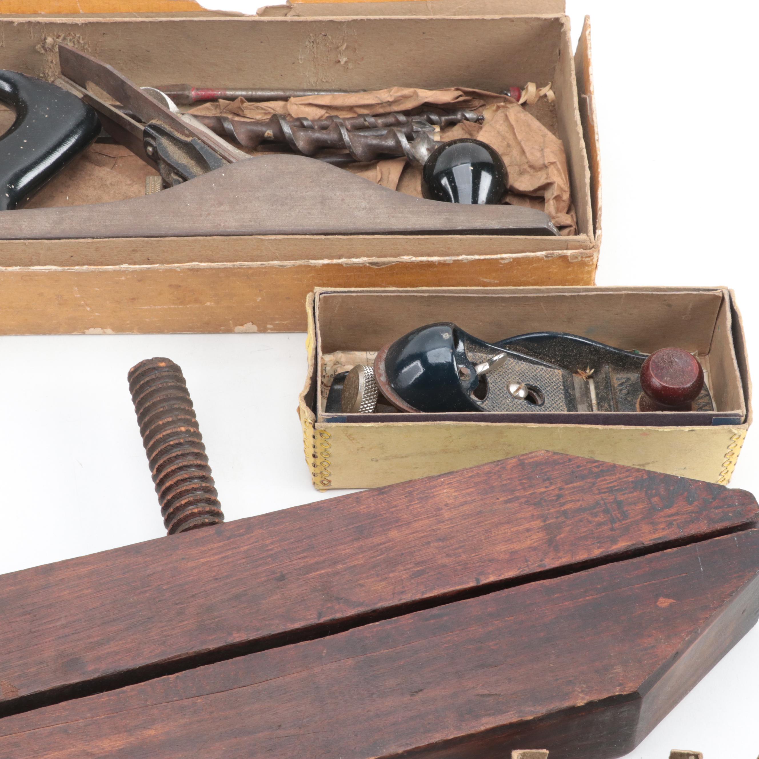 Brace Drill, Hand Drills, Stanley Block Plane With Wooden Clamp, More EBTH