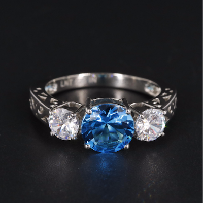 Sterling Blue Topaz and Cubic Zirconia Ring